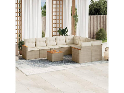 Garden furniture set with cushions, 10 pieces, beige woven resin