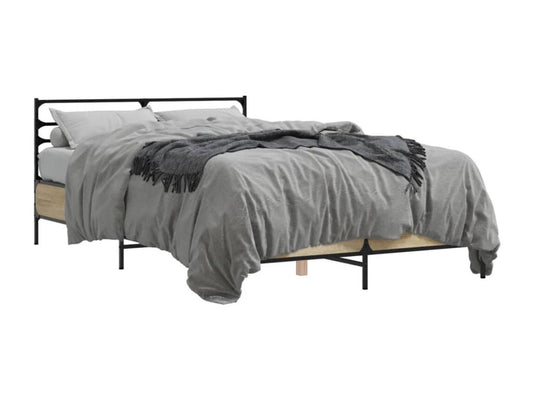 Meubiana oak bed frame 140x190 cm engineered wood and metal
