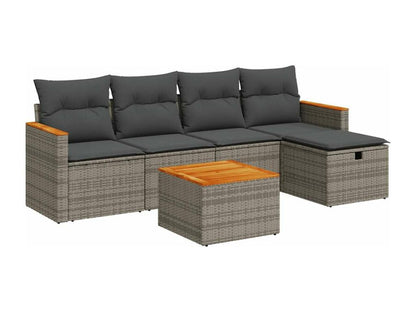 6-piece garden furniture set with grey resin wicker cushions