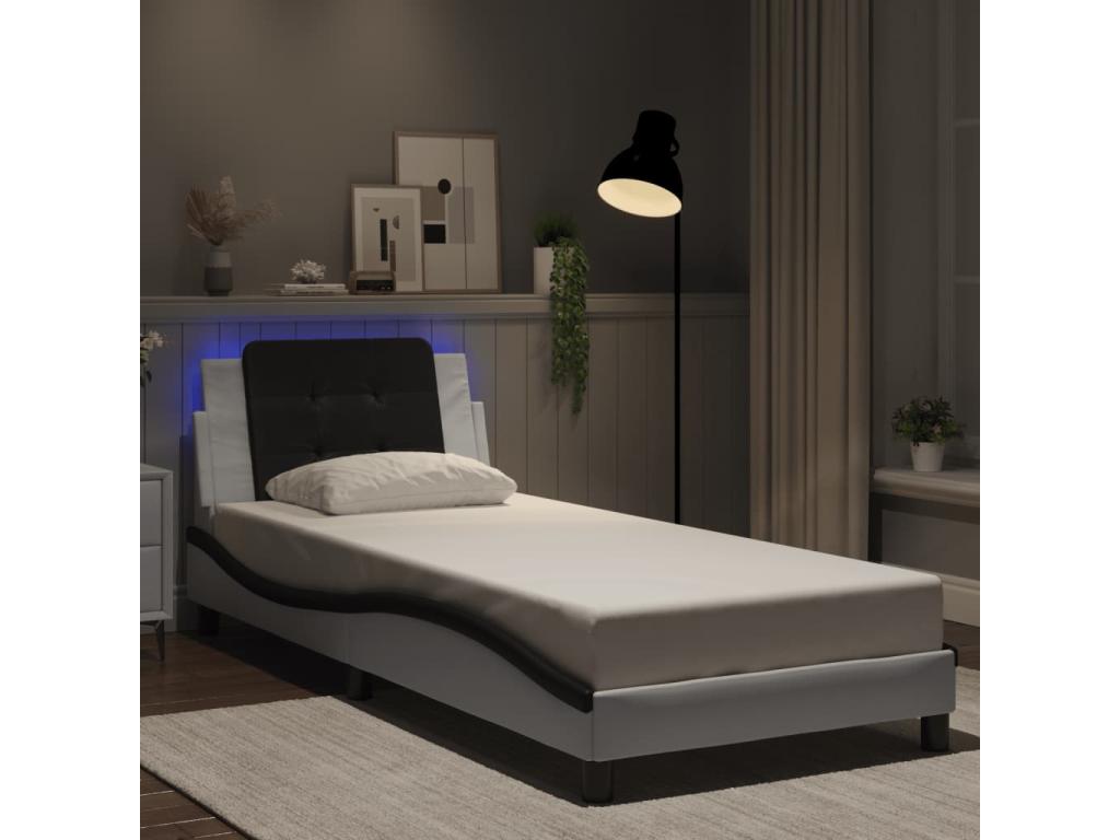 Bed frame with LED lighting, mattress not included, white and black, 100x200 cm