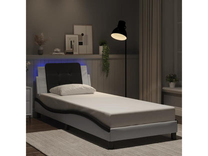 Bed frame with LED lighting, mattress not included, white and black, 100x200 cm