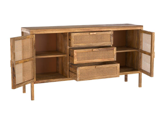 Cane and wood sideboard with 2 doors and 3 drawers - Homzora