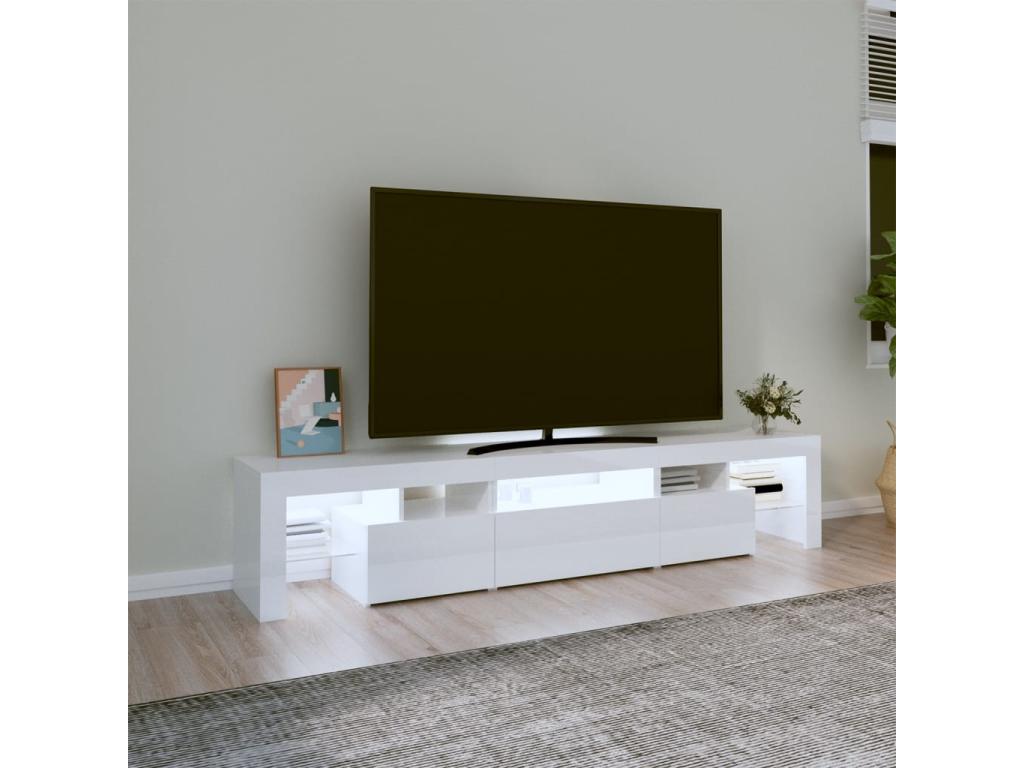 TV stand with Homzoraères LED lights, glossy white, 200x36.5x40 cm