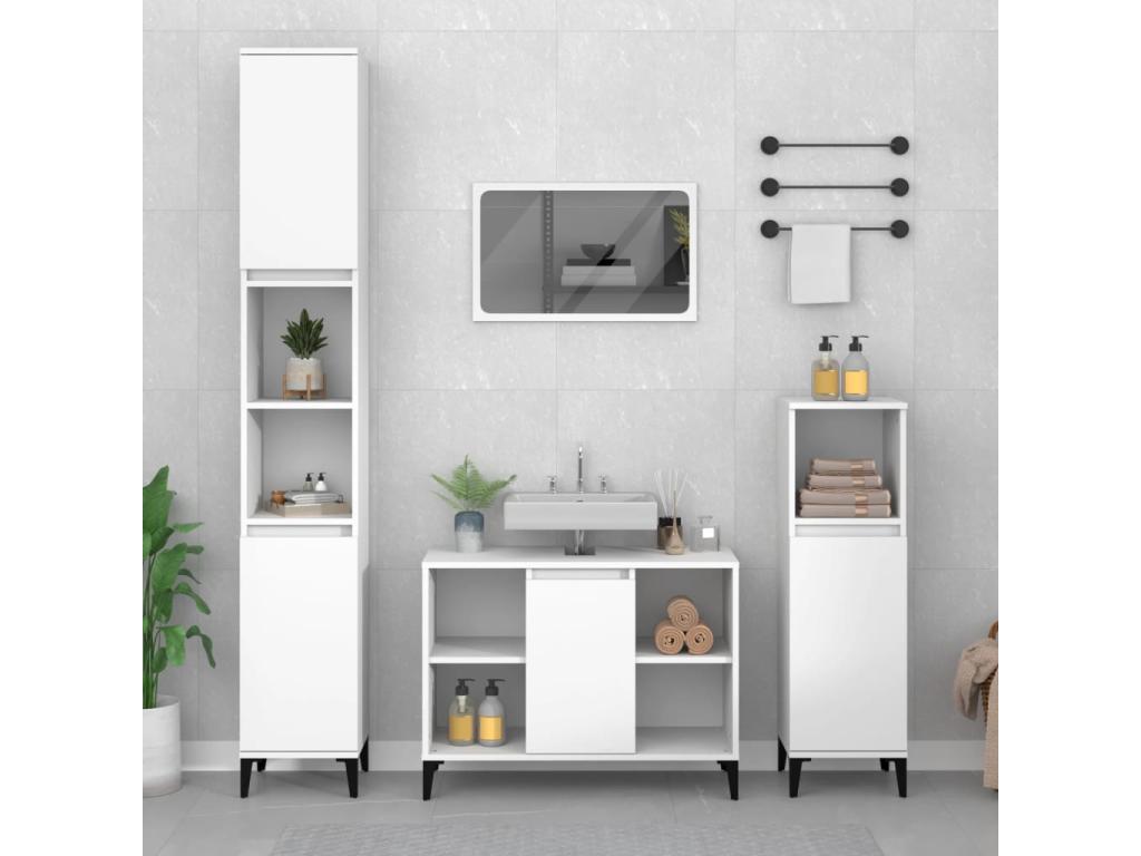 3-piece bathroom furniture set, white engineered wood