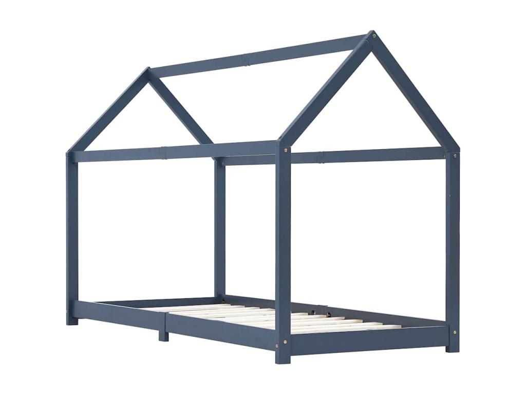 Children's bed frame, grey, solid pine wood, 90x200 cm