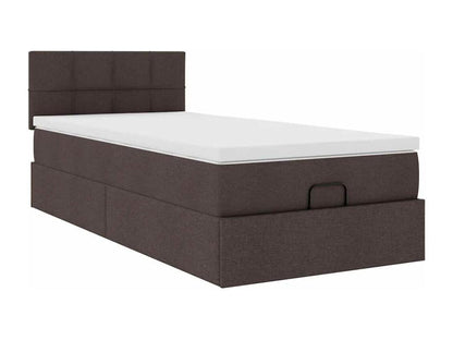 Ottoman bed frame with dark brown mattress, 90x190 cm, fabric