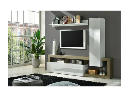 Meubiana living room furniture set with storage, 219 cm long, white lacquer/oak.
