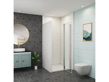 Meubiana 90x197cm shower door with 1 fixed panel in 6mm anti-limescale glass