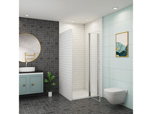 Meubiana 90x197cm shower door with 1 fixed panel in 6mm anti-limescale glass