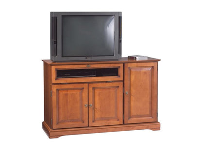 55 Inch Cherry Wood TV Stand with 3 Doors and 1 Glass Drop-Down Door, W 120.5 H 77 D 46.5 cm