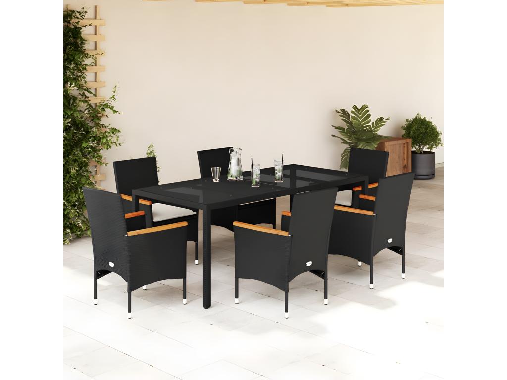 Homzora 7-Piece Black Rattan Garden Dining Set with Cushions