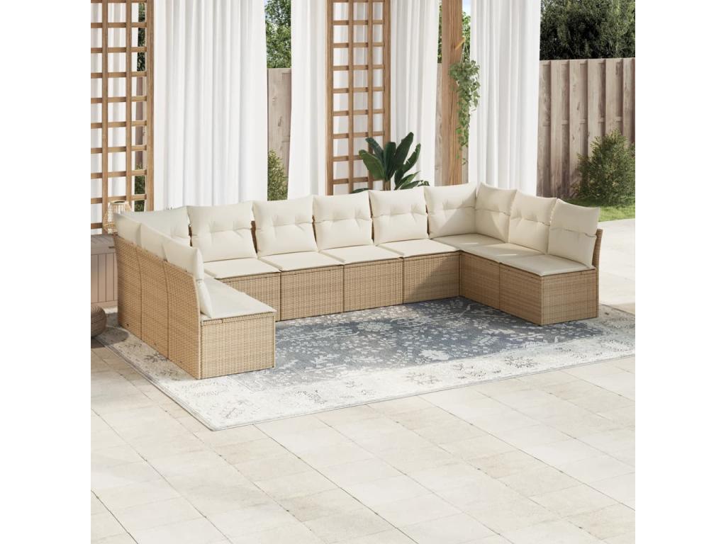 Garden furniture set with 10 beige resin wicker cushions
