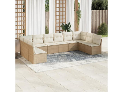 Garden furniture set with 10 beige resin wicker cushions