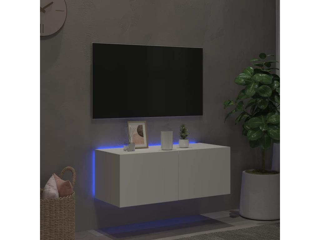 Wall-mounted TV unit with Homzoraères white LED lighting, 80x35x31 cm