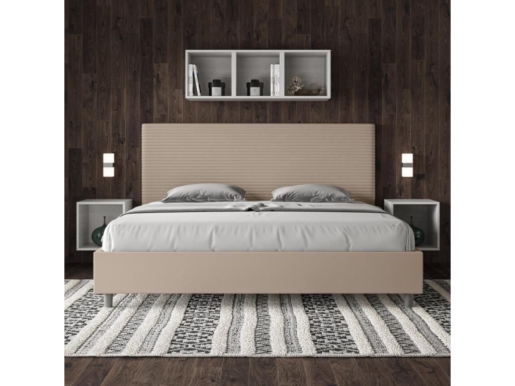 Homzora size bed with 200x200cm upholstered slatted base in faux leather.