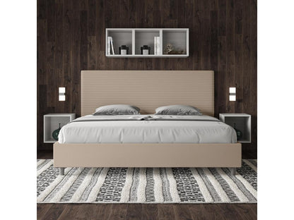 Homzora size bed with 200x200cm upholstered slatted base in faux leather.