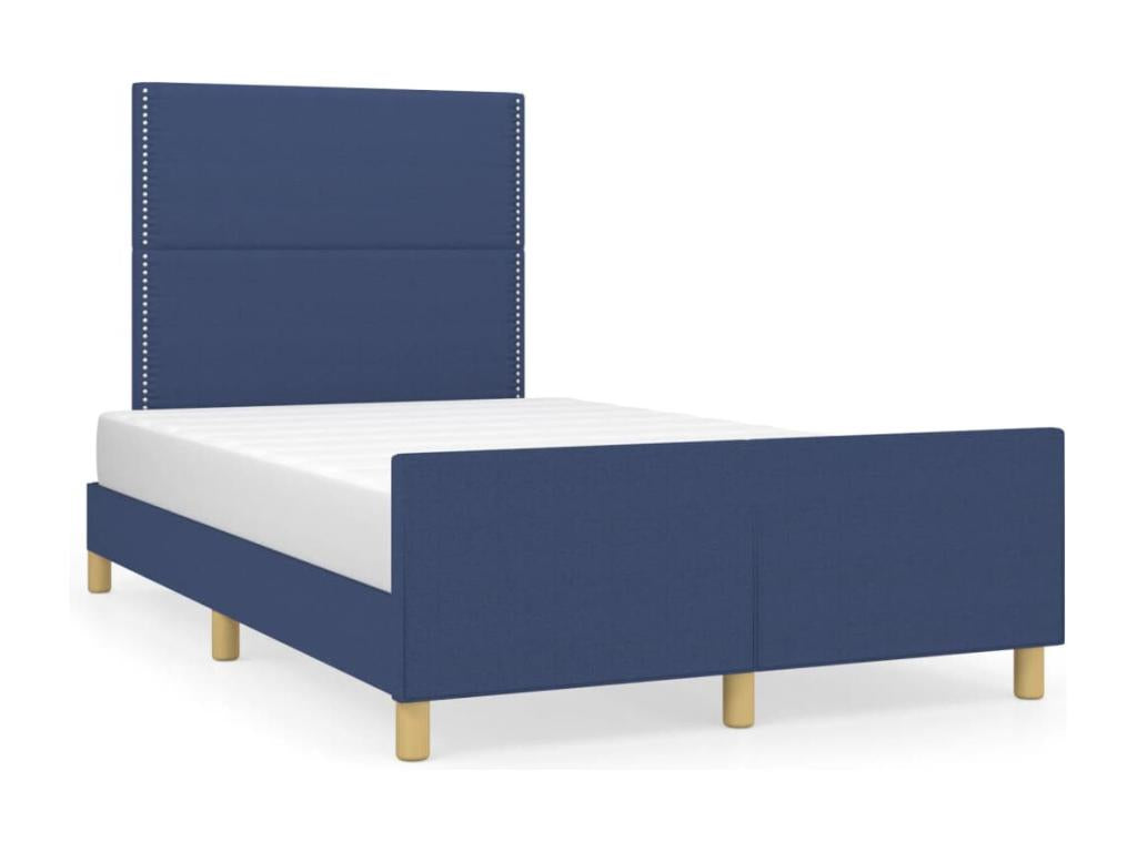 Bed frame with blue headboard, 120x190 cm, fabric