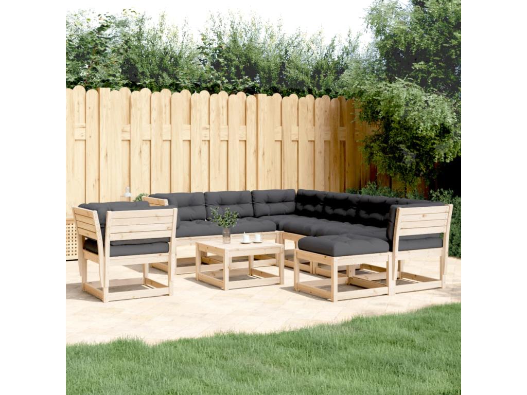 8-piece garden furniture set with cushions. Solid pine wood.
