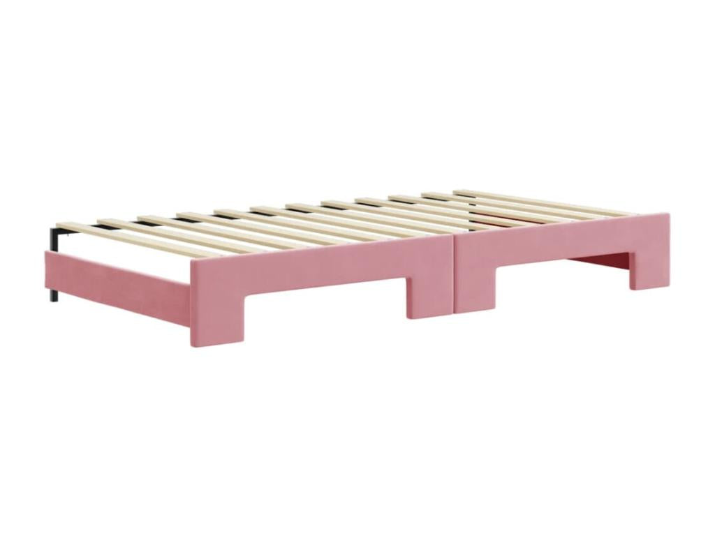 Daybed with trundle bed and drawers, pink, 100x200 cm, velvet