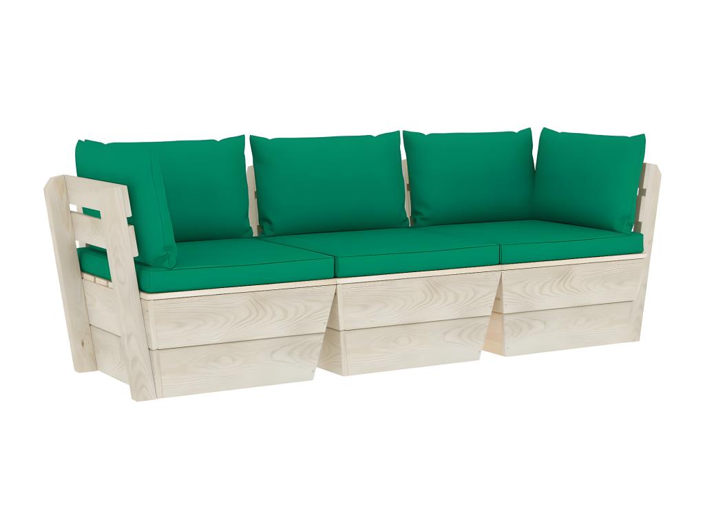 3-seater pallet garden sofa with cushions, spruce wood
