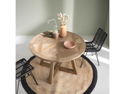 Homzora round mixed table for 4 people in solid recycled teak.