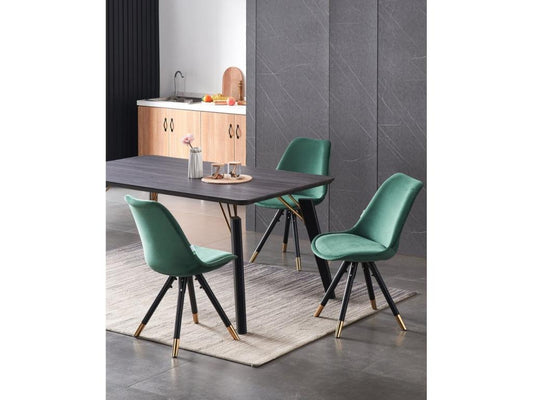 Homzora - Black Rectangular Dining Table Set with 6 Green Velvet Chairs