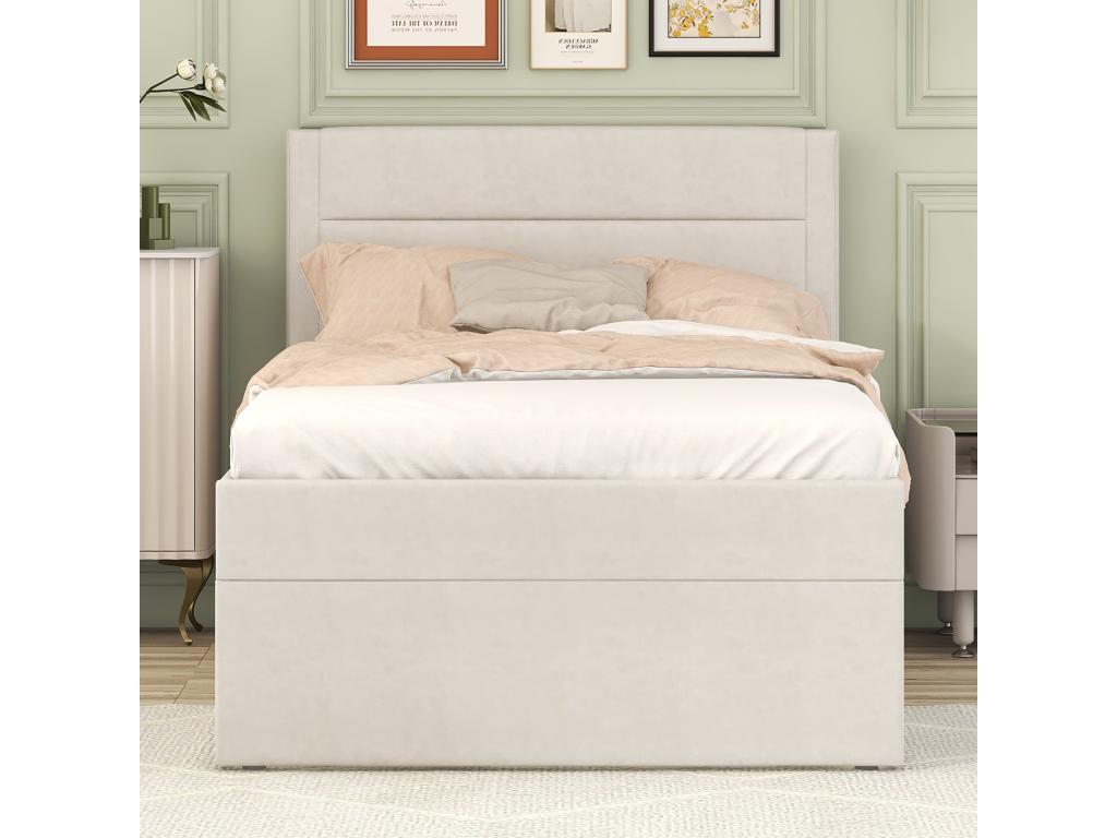 Storage bed with beige storage space 200x90 cm - Meubiana