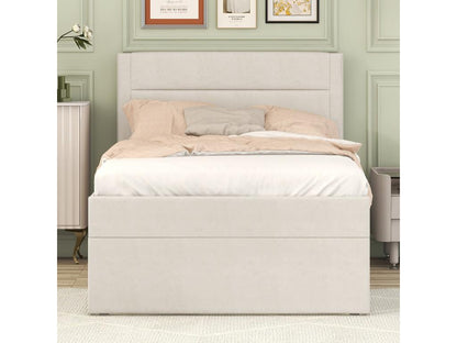 Storage bed with beige storage space 200x90 cm - Meubiana
