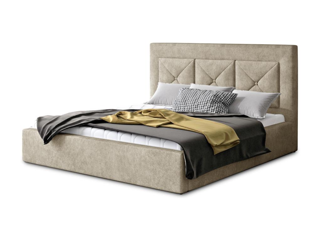 Meubiana upholstered double bed in beige fabric - 200x200cm - Storage compartment version
