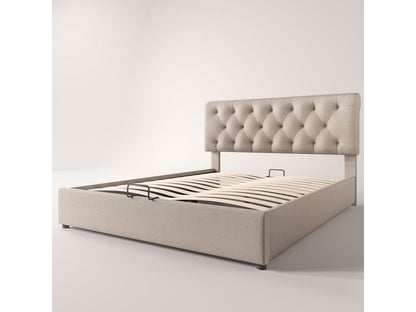 Storage bed - 140x200 cm - linen fabric - Meubiana slatted base - natural color