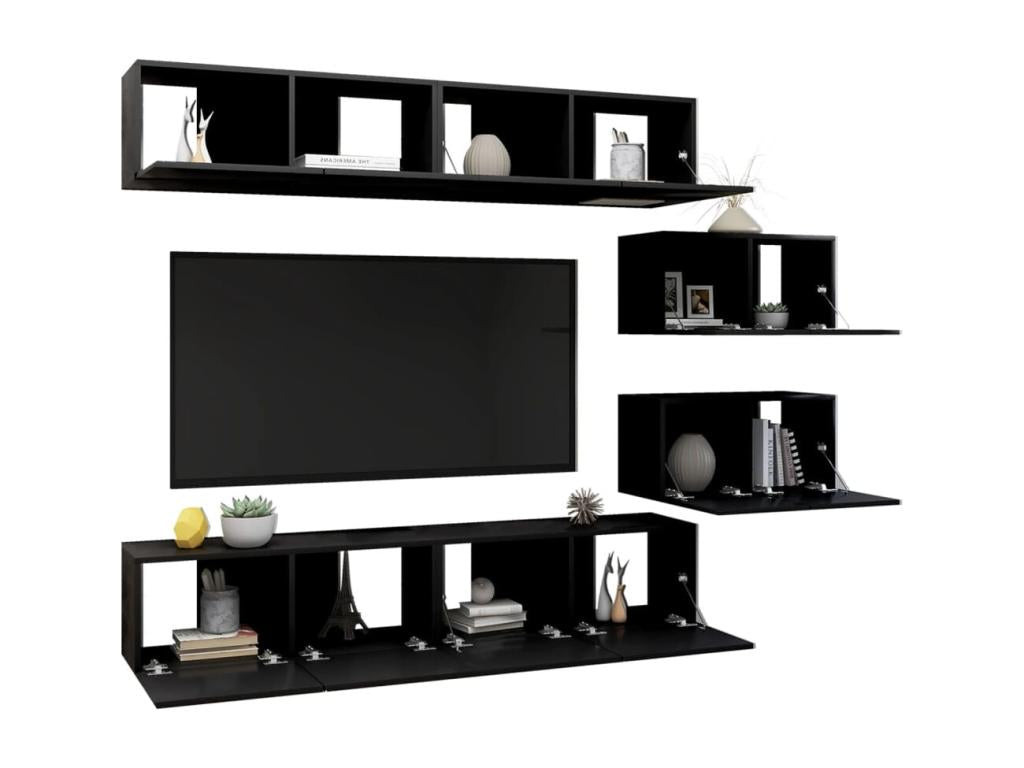 6-Piece TV Stand Set, Black Chipboard