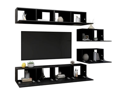 6-Piece TV Stand Set, Black Chipboard
