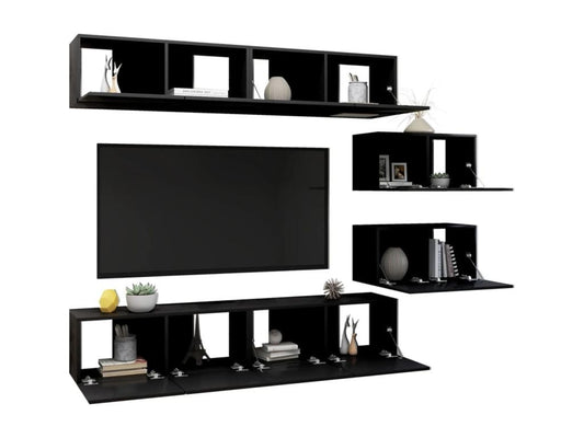 6-Piece TV Stand Set, Black Chipboard