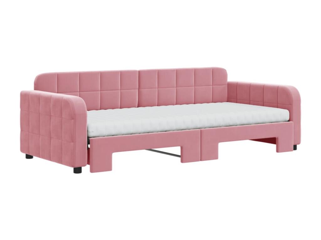 Daybed with pull-out bed and pink velvet mattress 90x200 cm