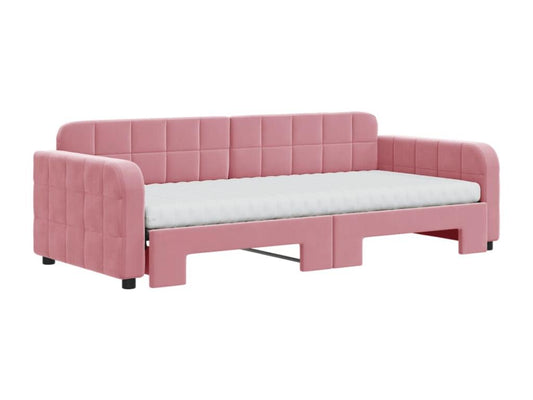 Daybed with pull-out bed and pink velvet mattress 90x200 cm