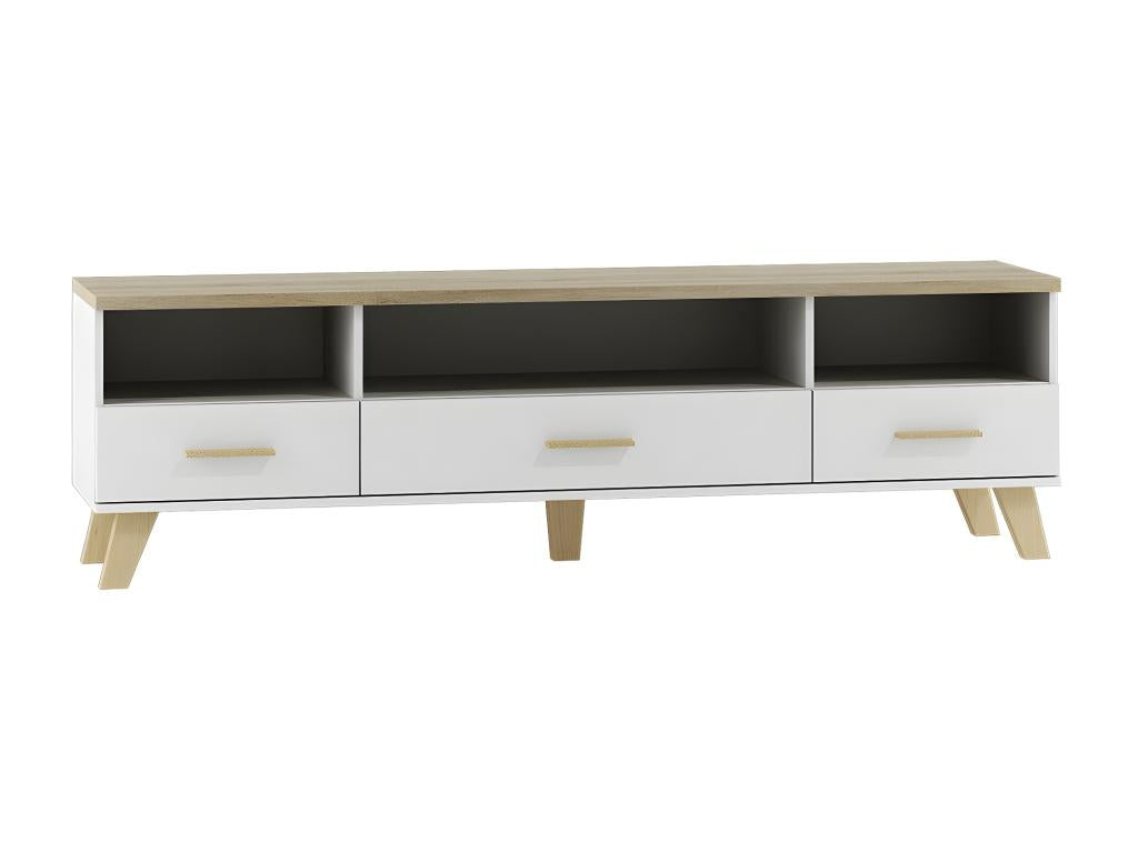 Homzora 109 White TV Stand - Homzora Oak, 3 drawers, 180x53x40cm