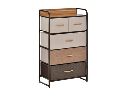 Chest of drawers with 5 foldable fabric drawers, 58x29x99 cm, brown