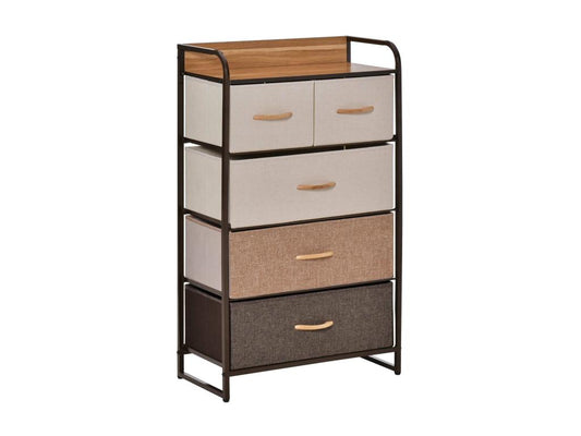 Chest of drawers with 5 foldable fabric drawers, 58x29x99 cm, brown