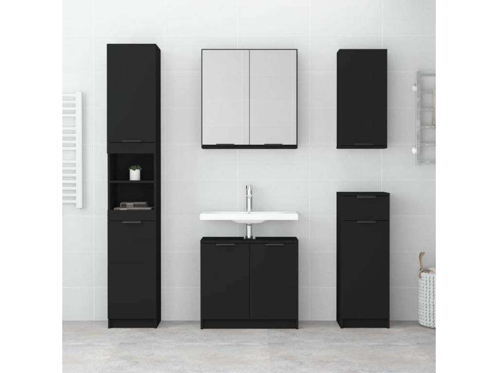 Black bathroom cabinet, 64.5x33.5x59 cm, engineered wood