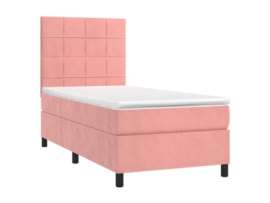 Meubiana bed base with mattress and LED light, Pink, 100x200 cm, Velvet