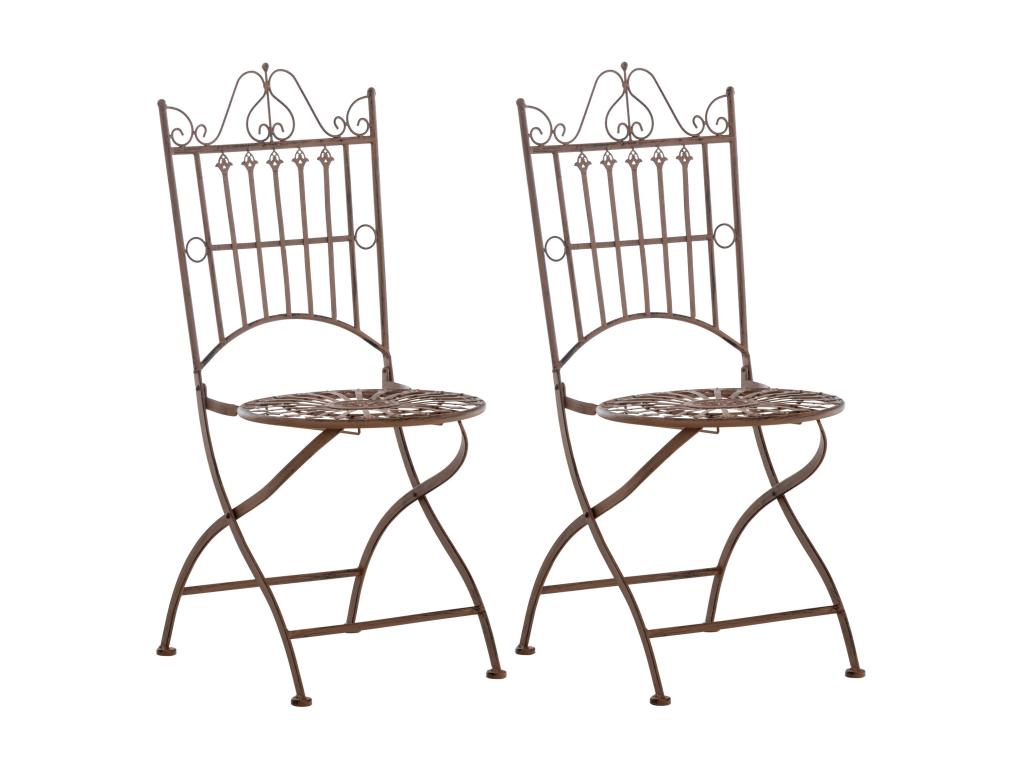 Set of 2 Garden Chairs - Metal / Metal - Antique Brown - Homzora