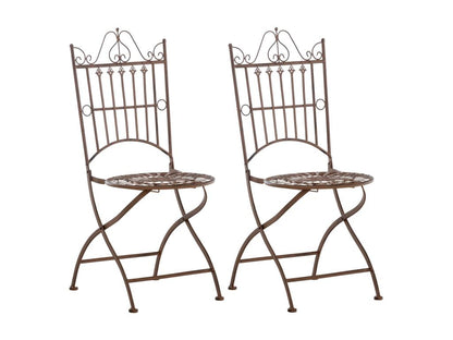 Set of 2 Garden Chairs - Metal / Metal - Antique Brown - Homzora