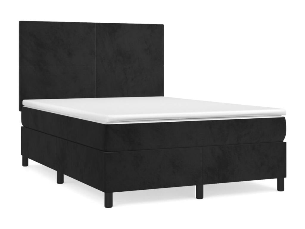 Upholstered bed base with mattress, black, 140x200 cm, velvet