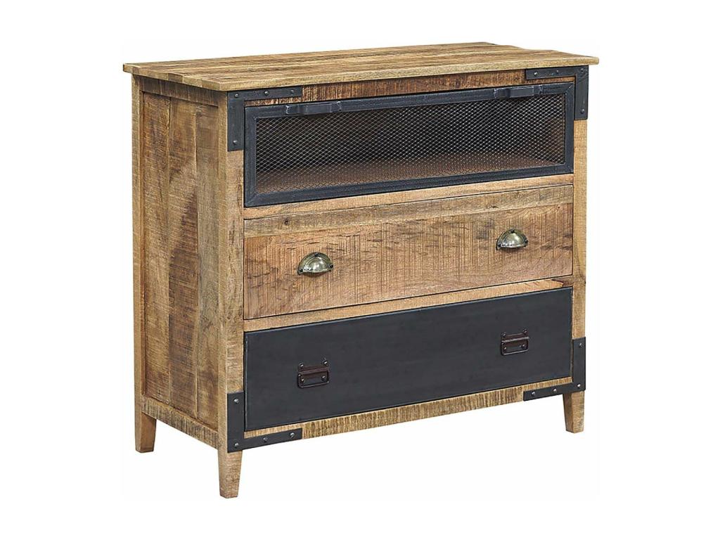 3-Drawer Chest of Drawers in Raw Wood and Metal - Mango Wood Farm