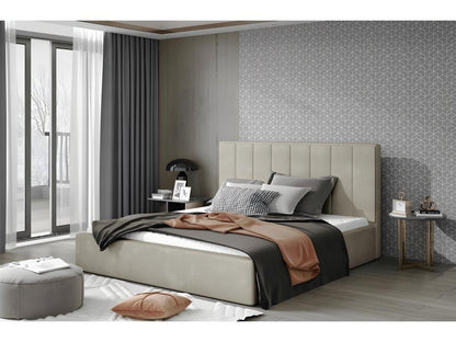 Luxury quality beige velvet double bed from Meubiana, 180x200