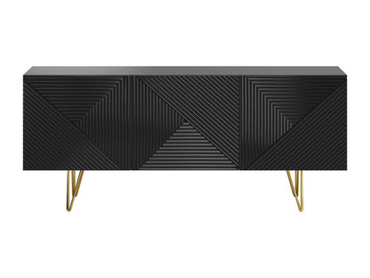 Meubiana 3-Door Black Engraved and Gold Metal Designer Buffet, 160cm Wide