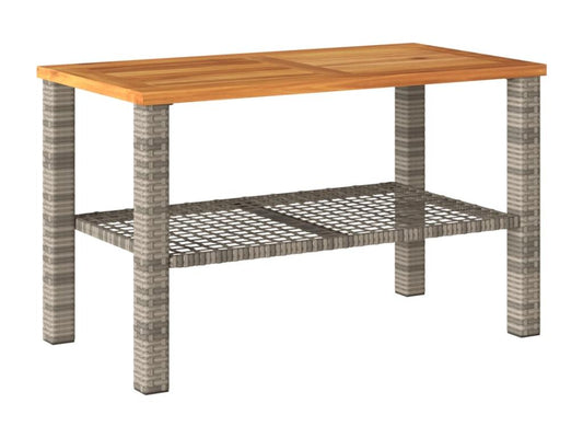Grey garden table 70x38x42 cm woven resin and wood Meubiana