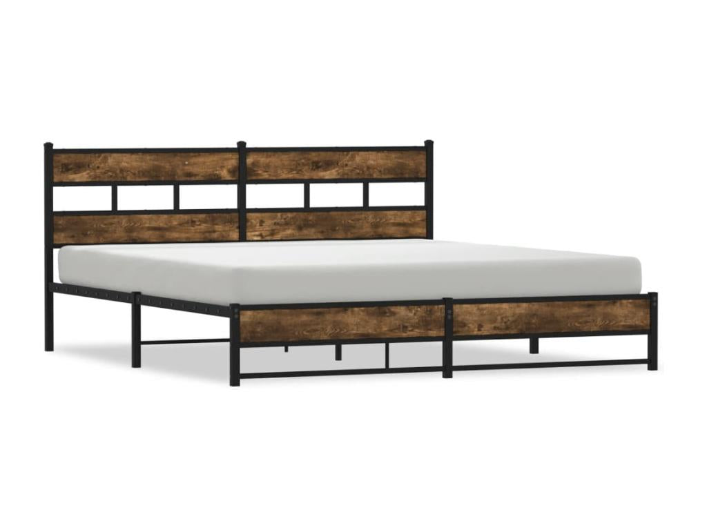 Metal bed frame without mattress, smoked oak, 193x203 cm