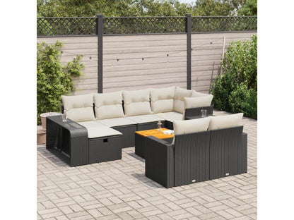 11-piece garden furniture set with cushions, black resin wicker