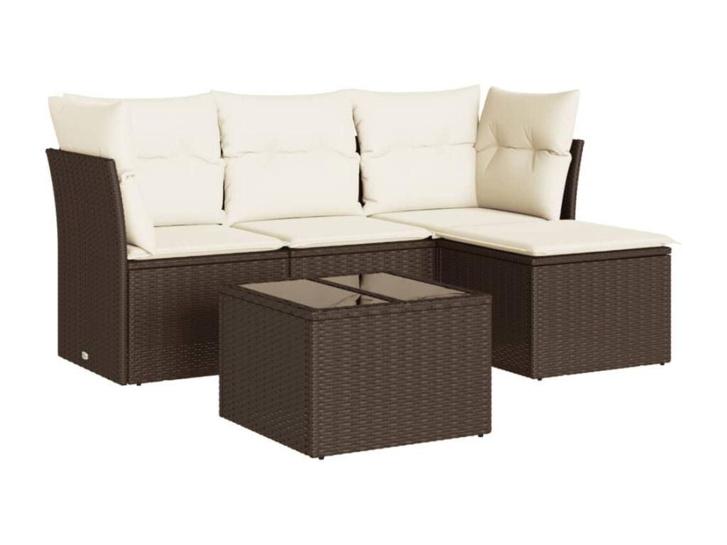 5-piece garden furniture set with cushions, brown woven resin